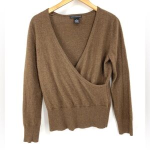 ✨Vtg 90s V-Neck Sweater Chestnut Brown Sarah Spencer Angora Lambswool Surplice